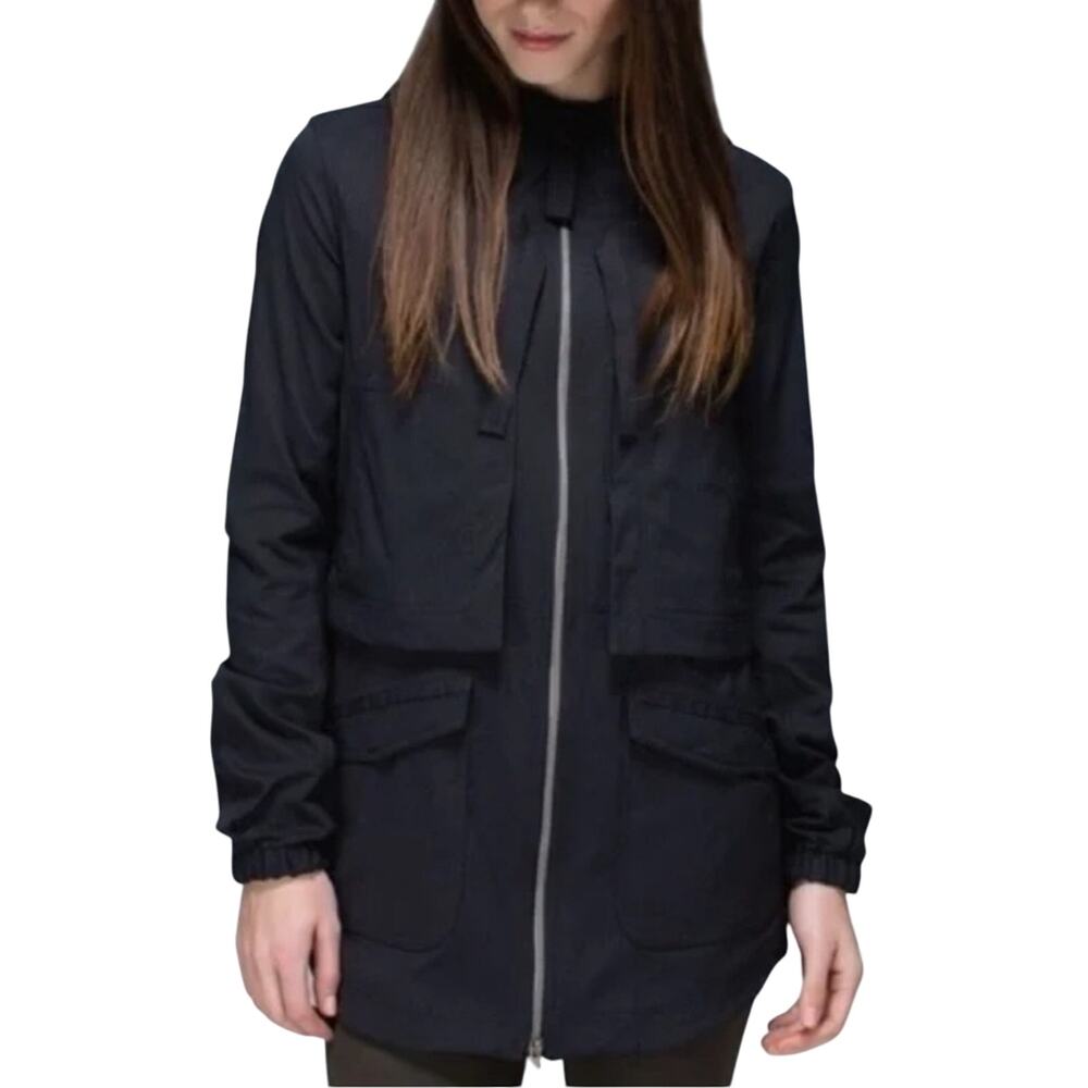 Lululemon Yogi Anorak Jacket Full Zip Hooded Sporty Black Activewear Size 4 - Picture 3 of 16